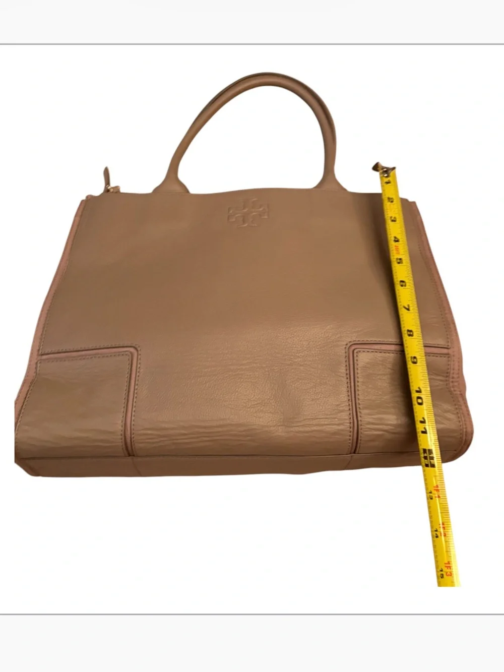Tory Burch Ella Tan Pebbled Leather and Canvas Tote
